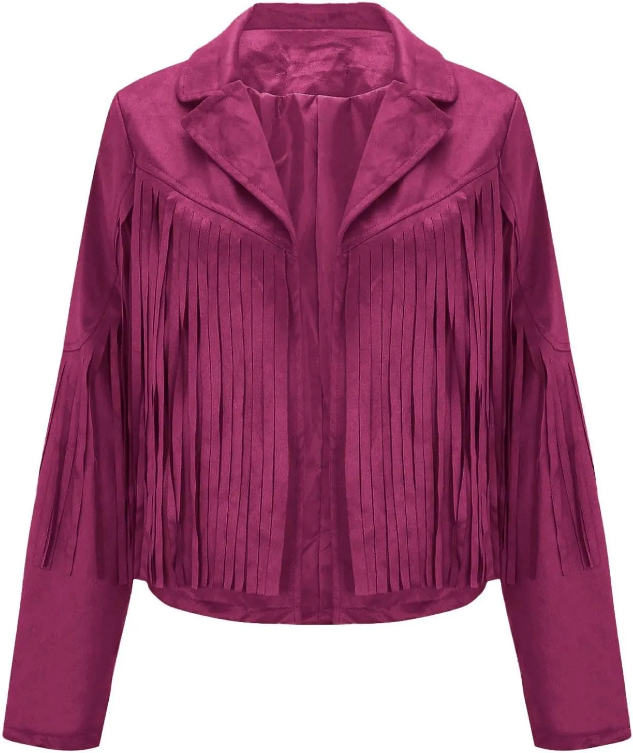 Women's Suede Fringe Jacket Trendy Long Sleeve Leather Coat Fashion Cropped Jacket Western Outfits with Tassel