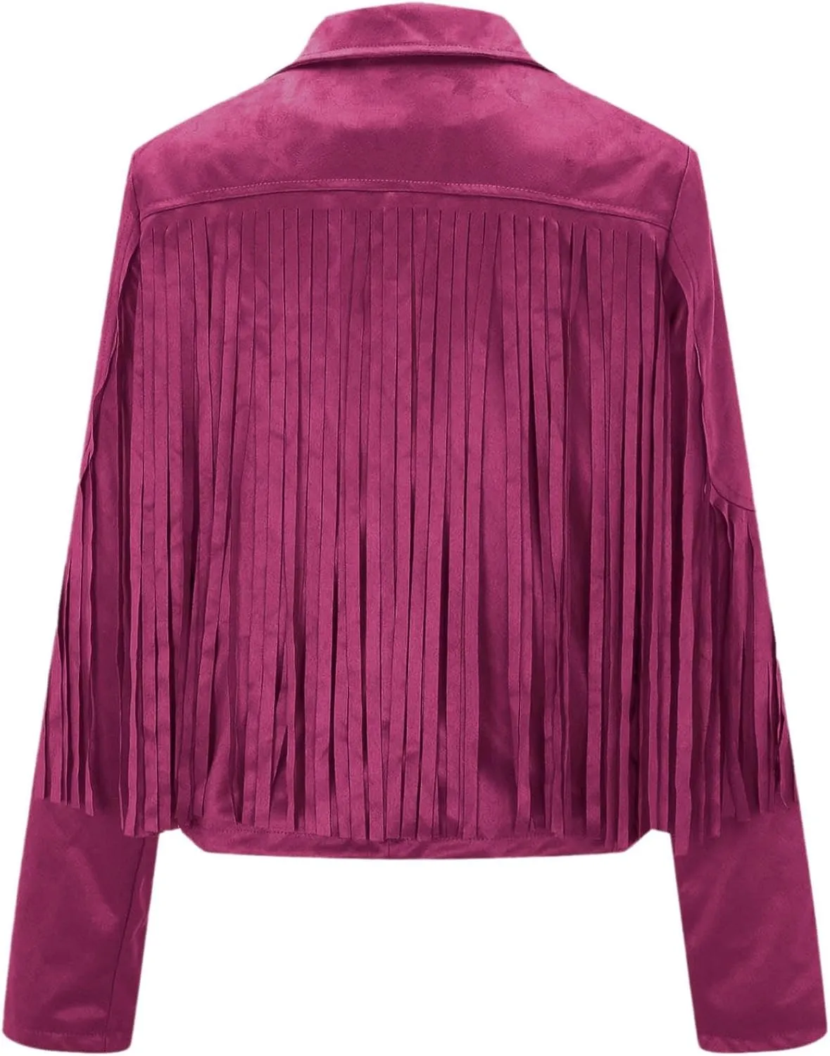 Women's Suede Fringe Jacket Trendy Long Sleeve Leather Coat Fashion Cropped Jacket Western Outfits with Tassel