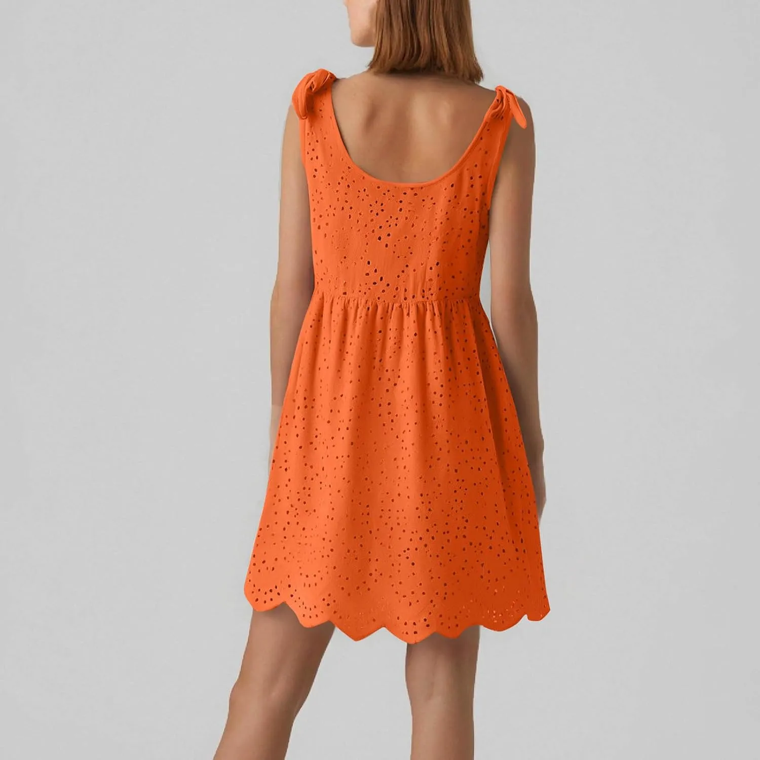 Womens Summer Dress Casual Sleeveless Spaghetti Strap Vacation Beach Dress Eyelet Short Sundresses Swimsuit Coverups
