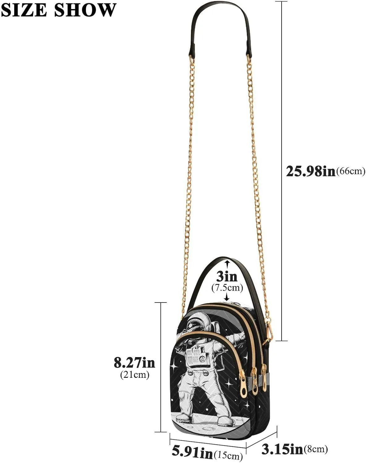 Women's Wave Cross Body Chest Bag, 52 inch Gold Chain Shoulder Handbag Purse