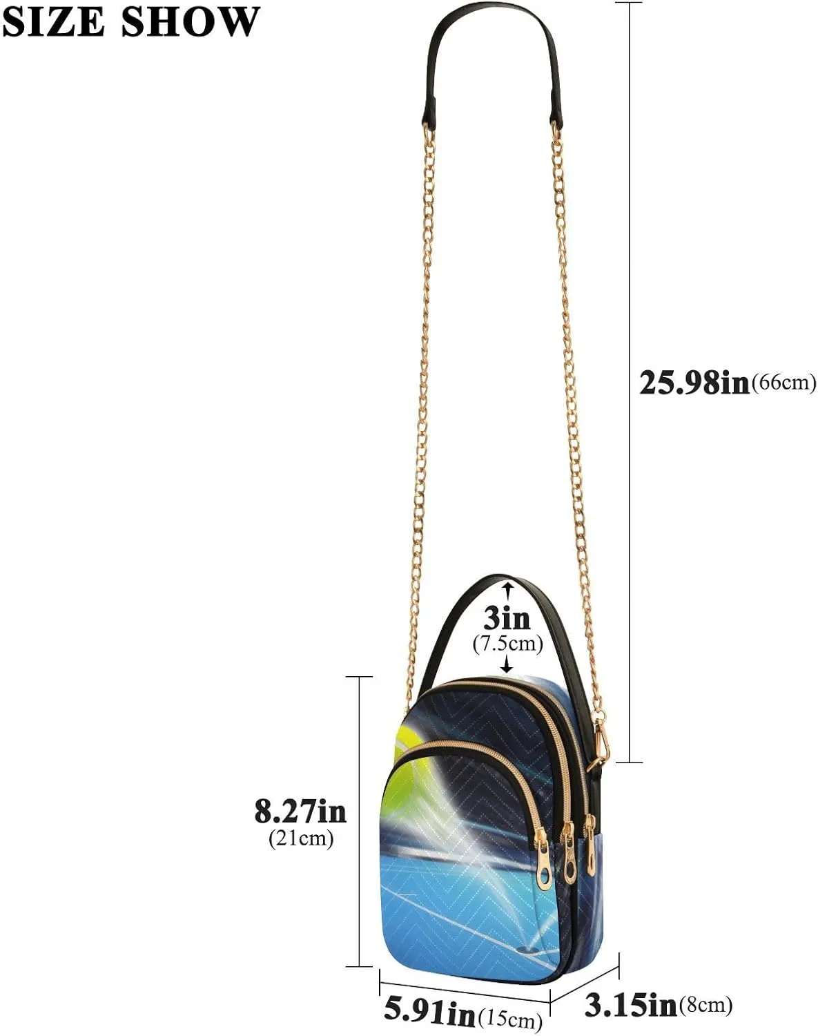 Women's Wave Cross Body Chest Bag, 52 inch Gold Chain Shoulder Handbag Purse