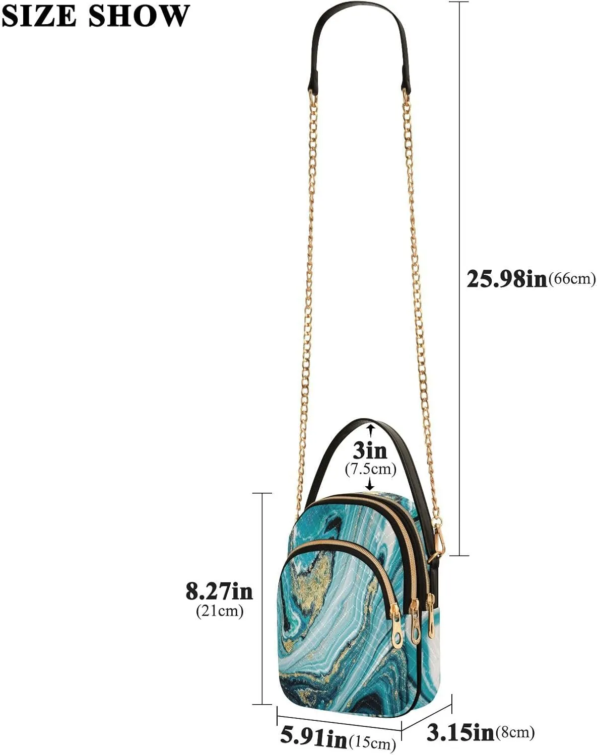 Women's Wave Cross Body Chest Bag, 52 inch Gold Chain Shoulder Handbag Purse