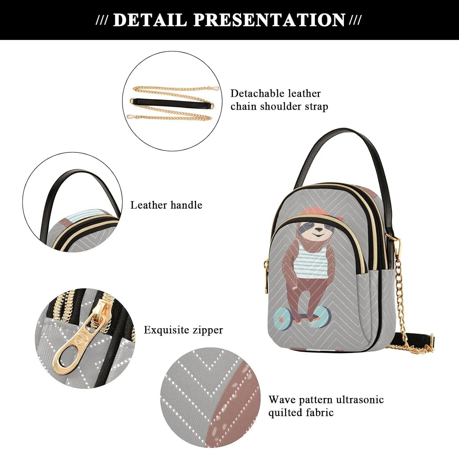 Women's Wave Cross Body Chest Bag, 52 inch Gold Chain Shoulder Handbag Purse