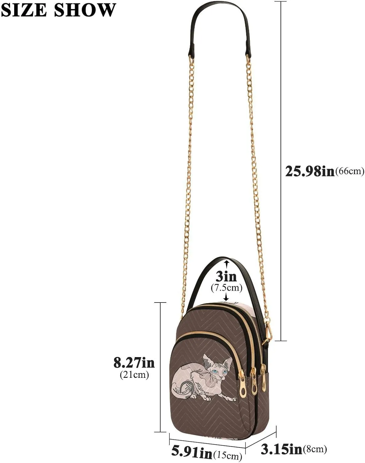 Women's Wave Cross Body Chest Bag, 52 inch Gold Chain Shoulder Handbag Purse