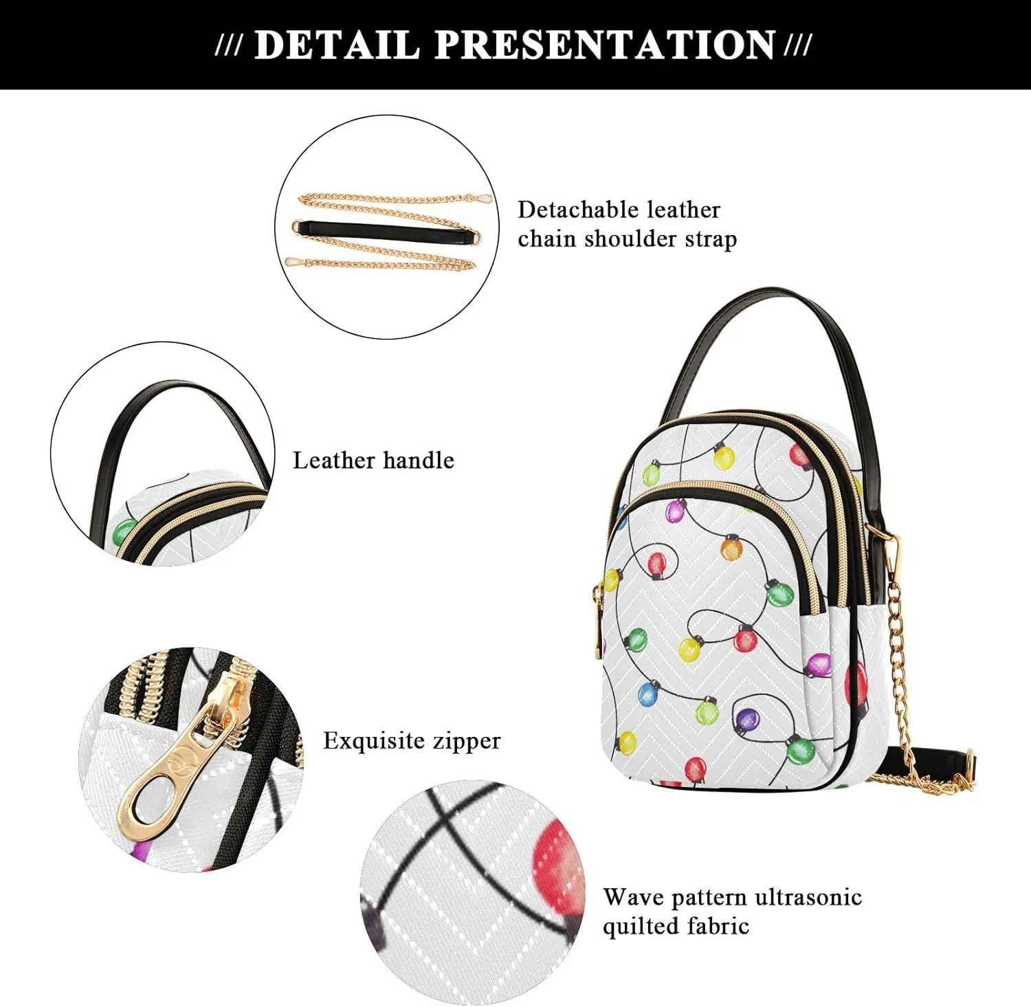 Women's Wave Cross Body Chest Bag, 52 inch Gold Chain Shoulder Handbag Purse