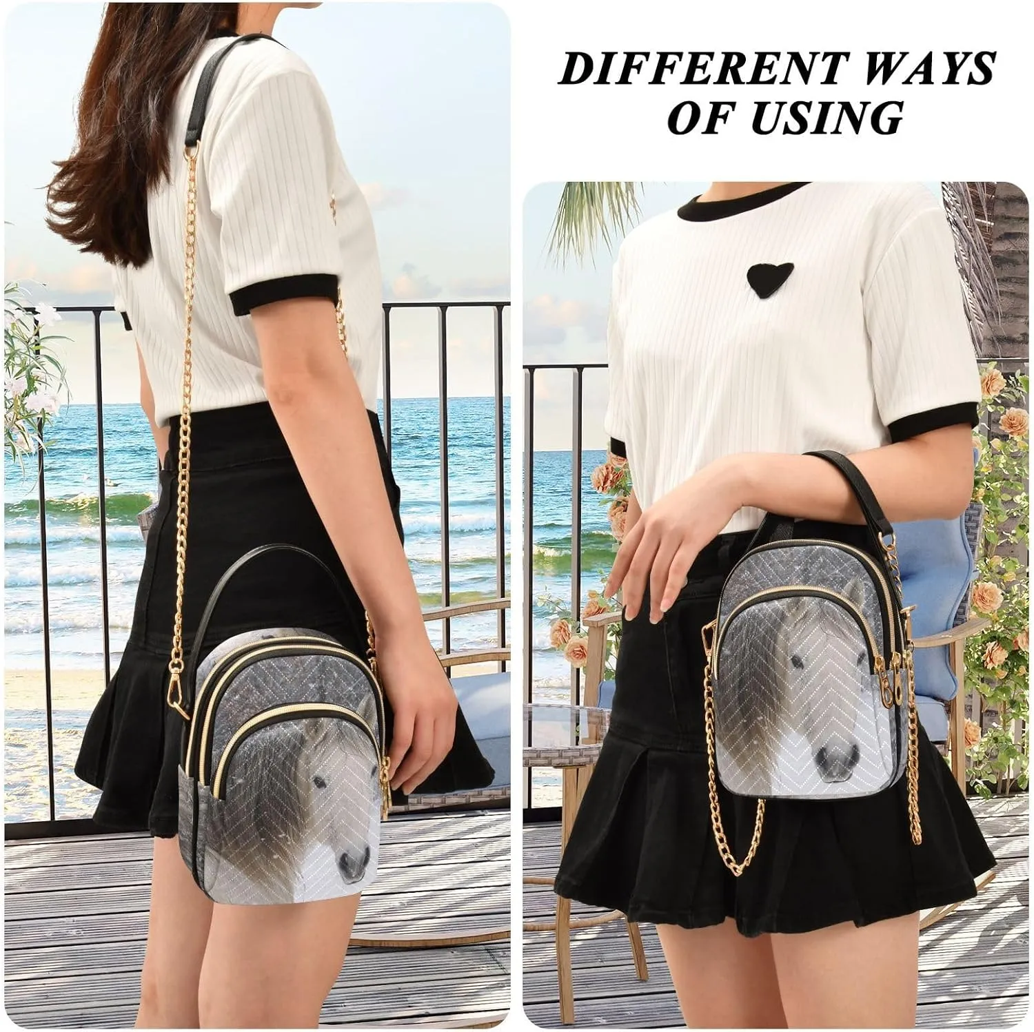 Women's Wave Cross Body Chest Bag, 52 inch Gold Chain Shoulder Handbag Purse
