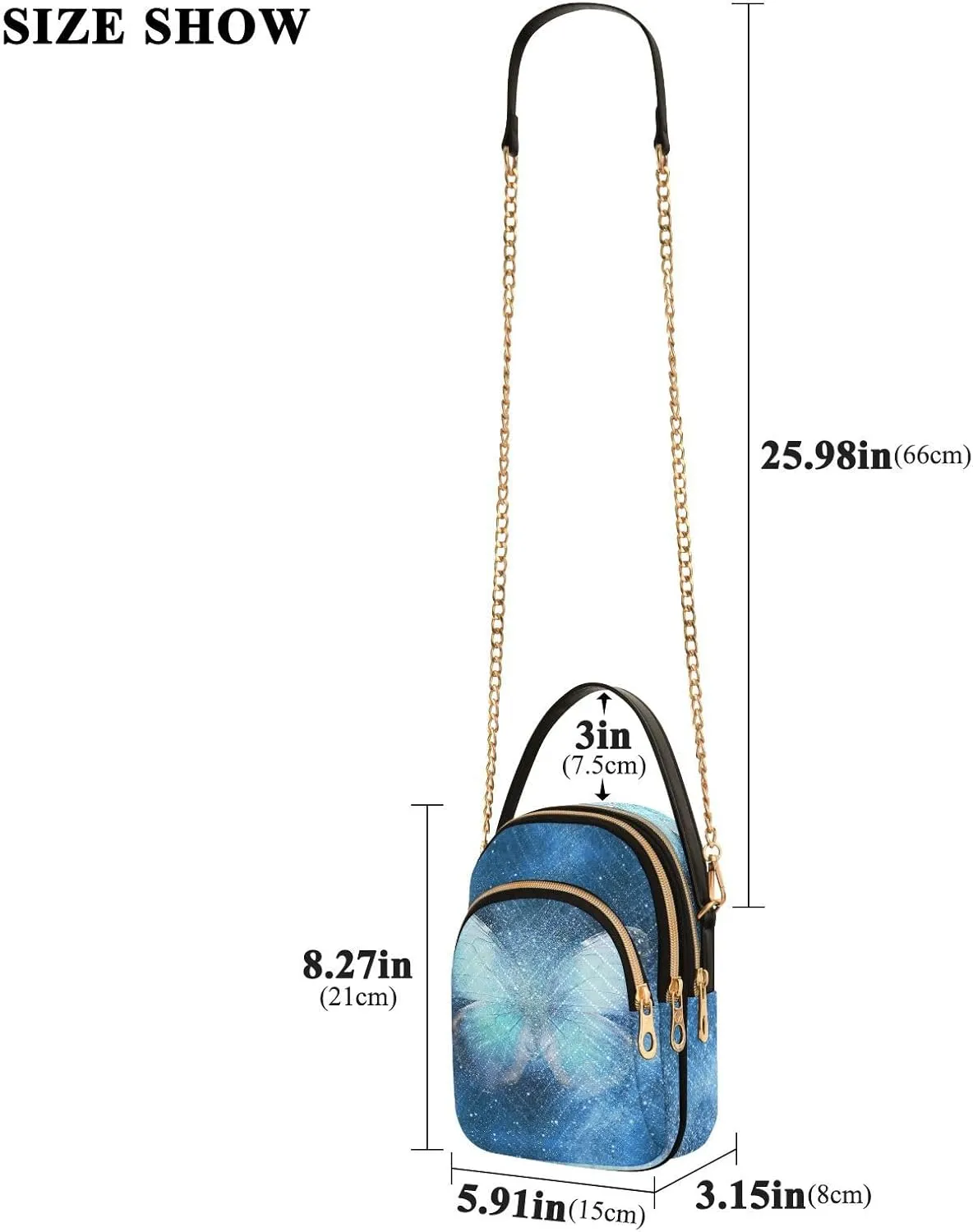 Women's Wave Cross Body Chest Bag, 52 inch Gold Chain Shoulder Handbag Purse