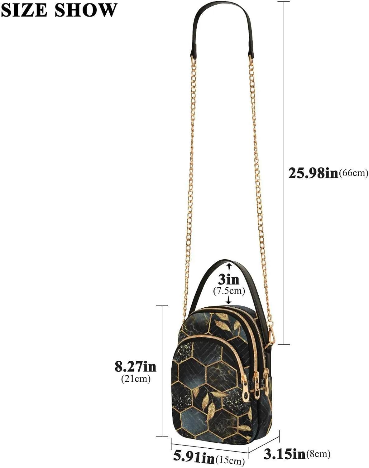 Women's Wave Cross Body Chest Bag, 52 inch Gold Chain Shoulder Handbag Purse