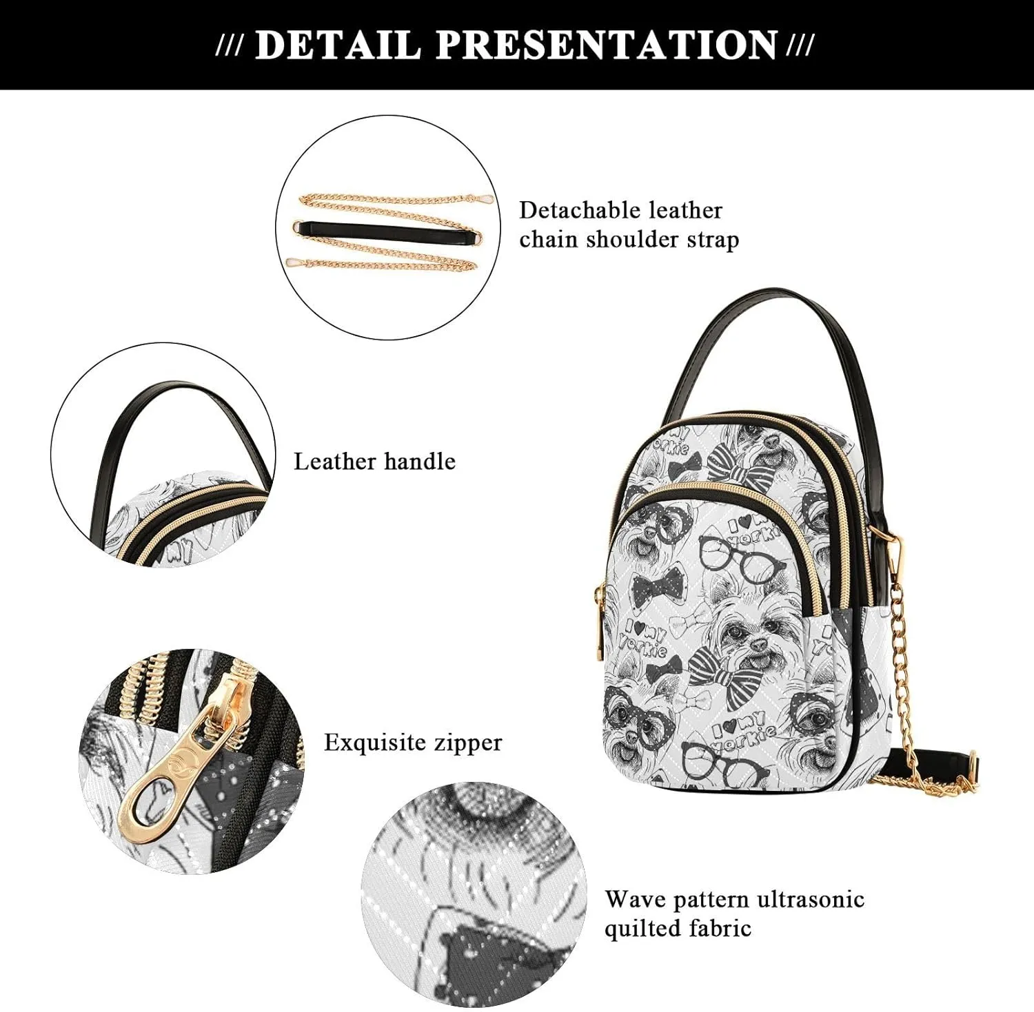 Women's Wave Cross Body Chest Bag, 52 inch Gold Chain Shoulder Handbag Purse