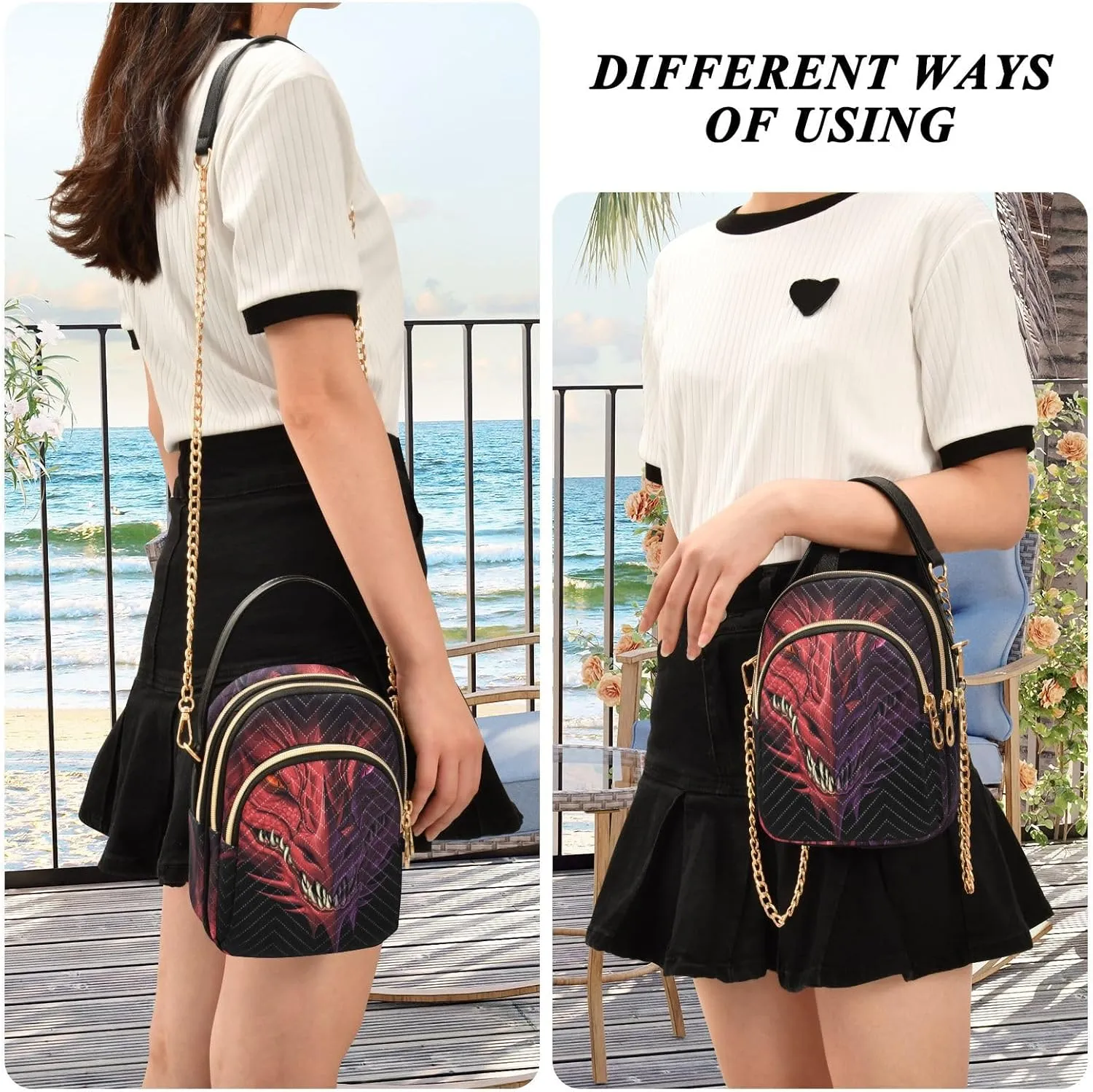 Women's Wave Cross Body Chest Bag, 52 inch Gold Chain Shoulder Handbag Purse