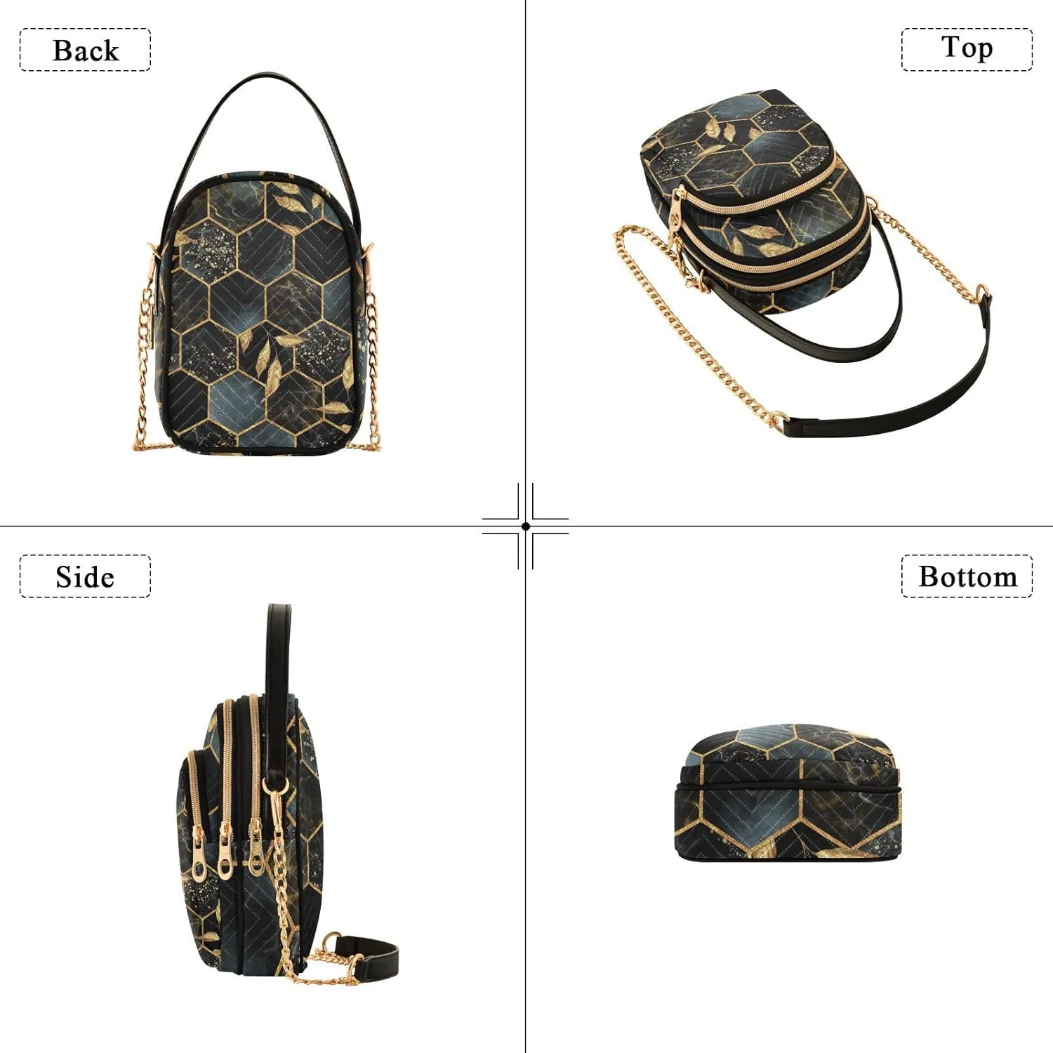 Women's Wave Cross Body Chest Bag, 52 inch Gold Chain Shoulder Handbag Purse