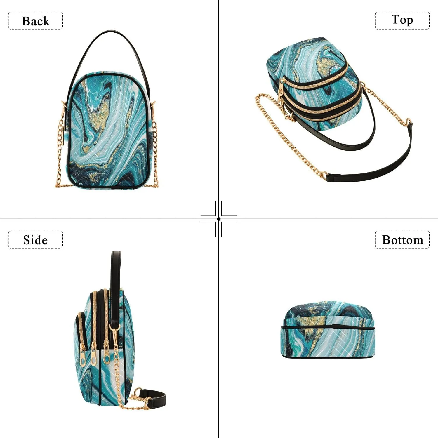 Women's Wave Cross Body Chest Bag, 52 inch Gold Chain Shoulder Handbag Purse