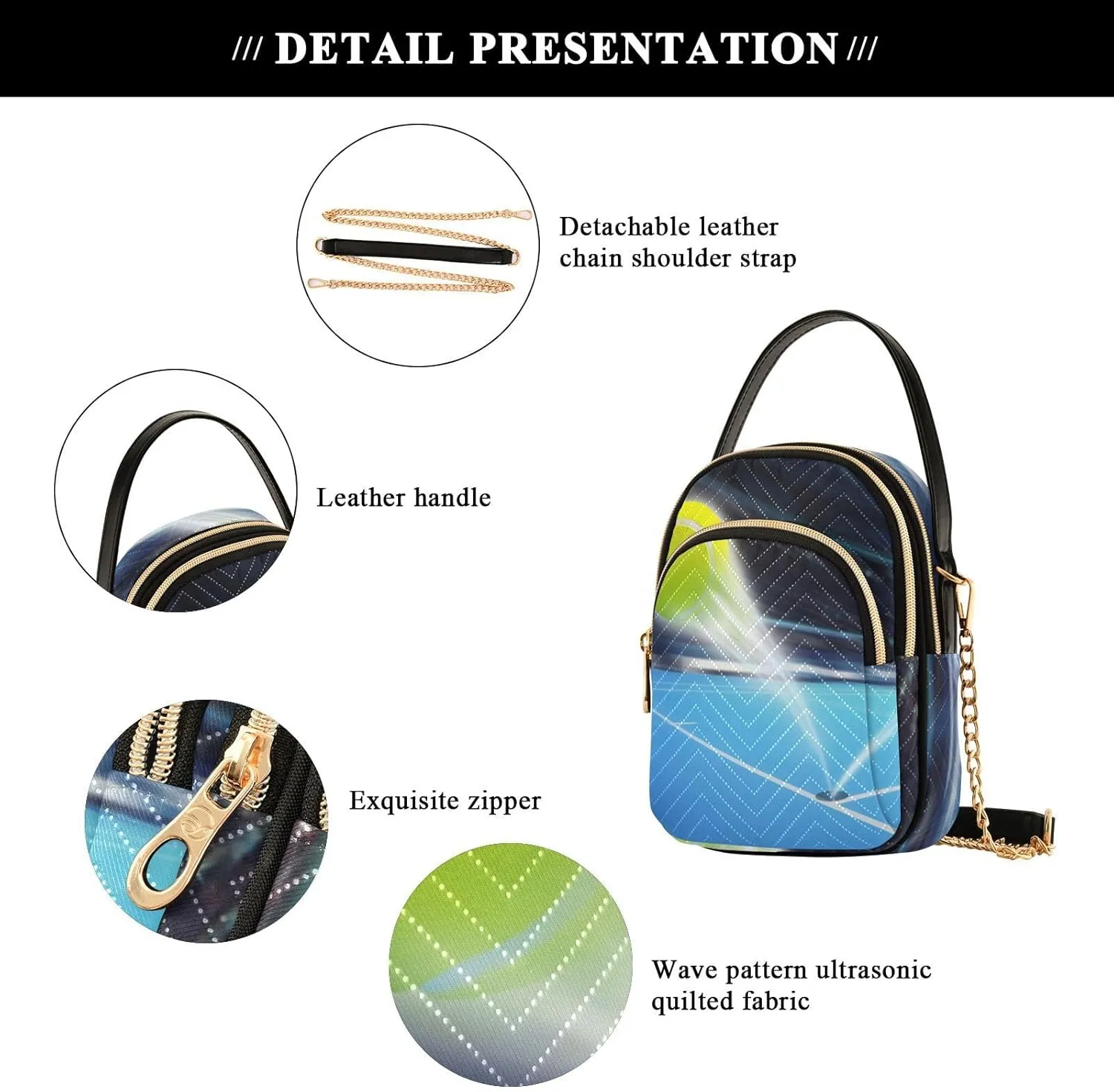 Women's Wave Cross Body Chest Bag, 52 inch Gold Chain Shoulder Handbag Purse