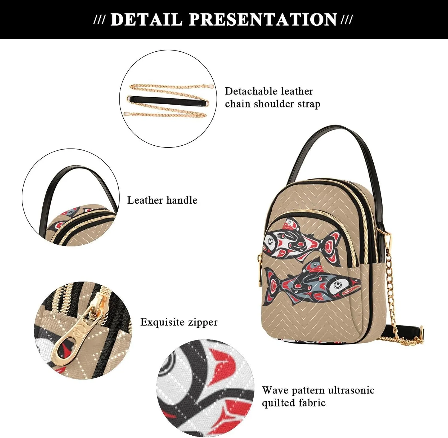 Women's Wave Cross Body Chest Bag, 52 inch Gold Chain Shoulder Handbag Purse