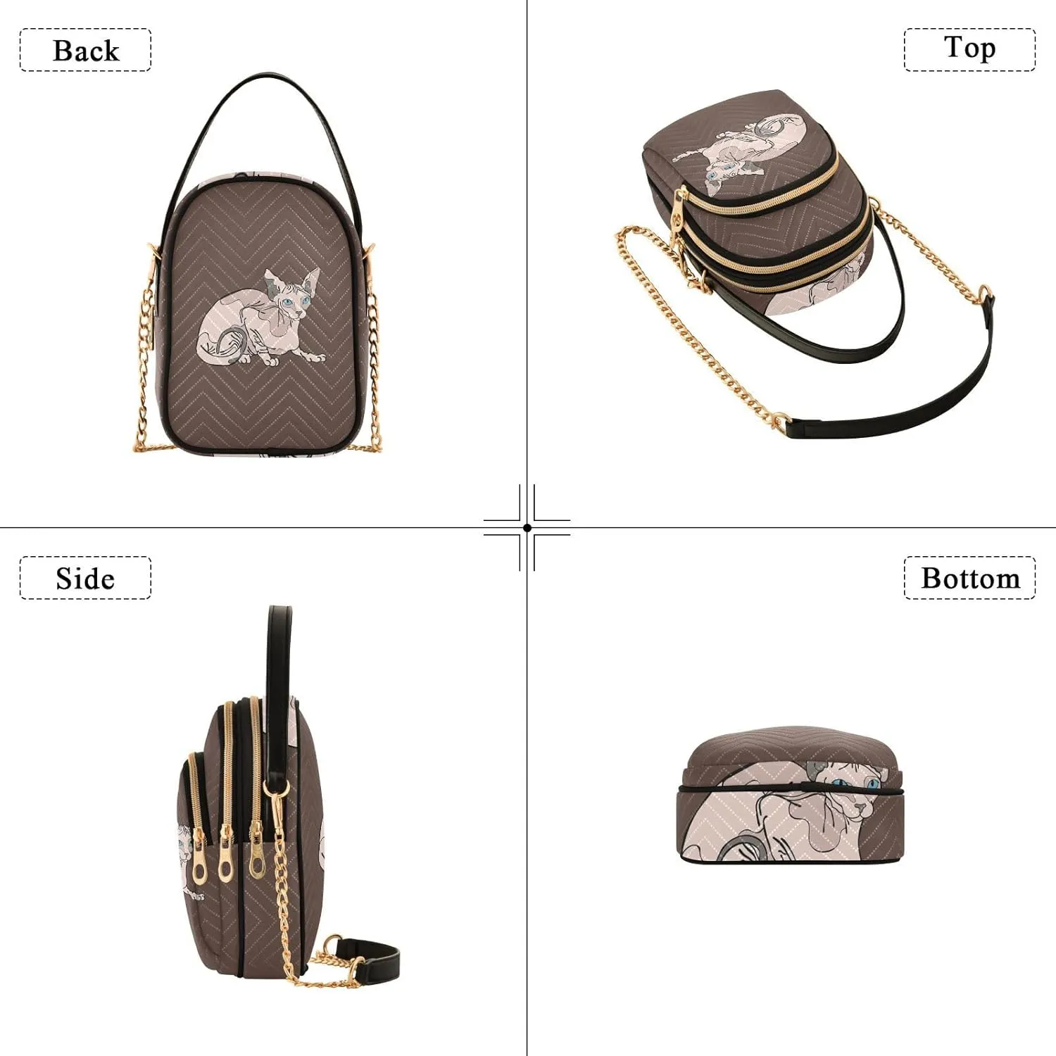 Women's Wave Cross Body Chest Bag, 52 inch Gold Chain Shoulder Handbag Purse
