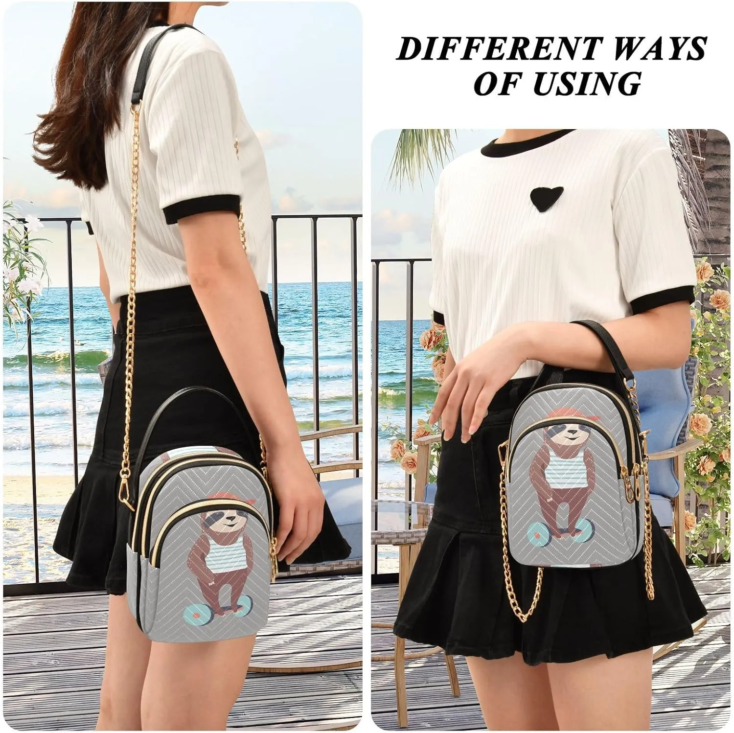 Women's Wave Cross Body Chest Bag, 52 inch Gold Chain Shoulder Handbag Purse
