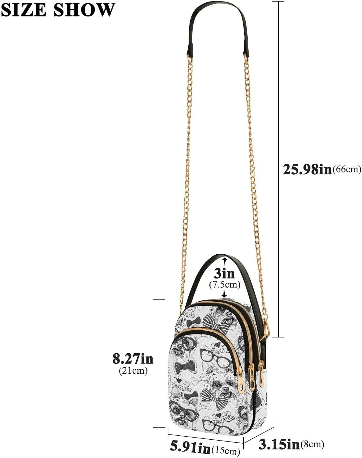 Women's Wave Cross Body Chest Bag, 52 inch Gold Chain Shoulder Handbag Purse