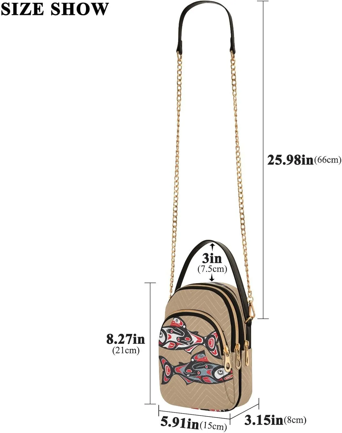 Women's Wave Cross Body Chest Bag, 52 inch Gold Chain Shoulder Handbag Purse