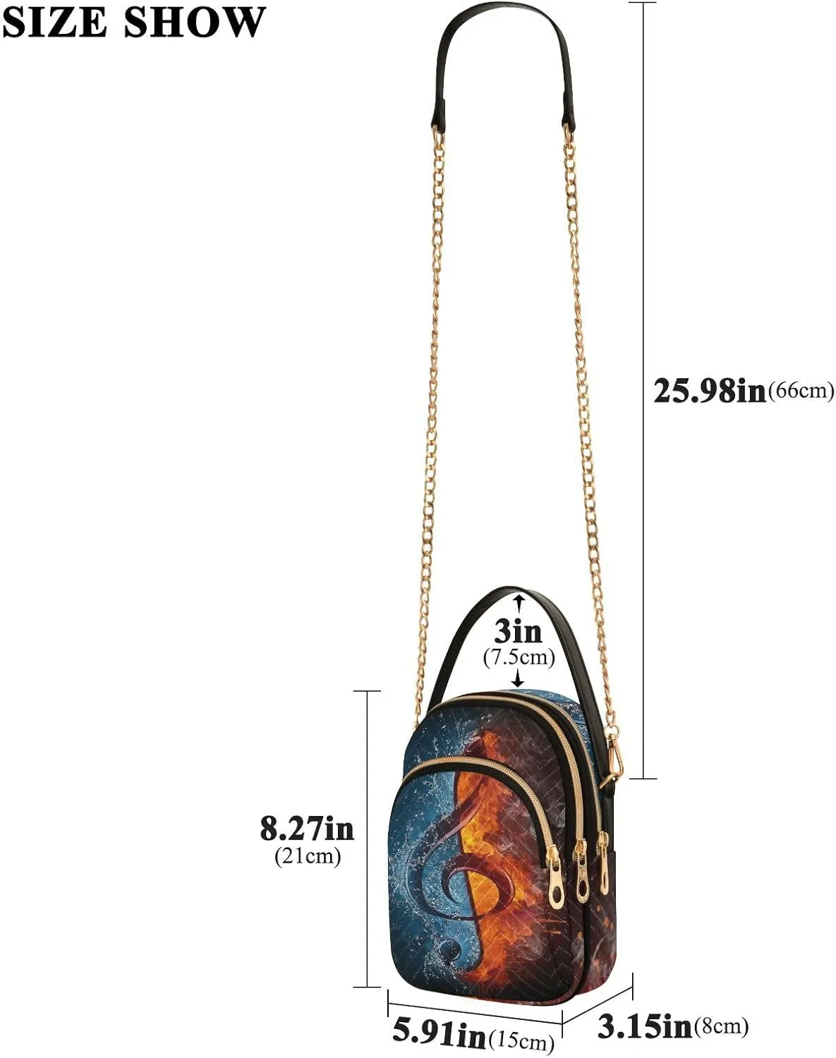 Women's Wave Cross Body Chest Bag, 52 inch Gold Chain Shoulder Handbag Purse