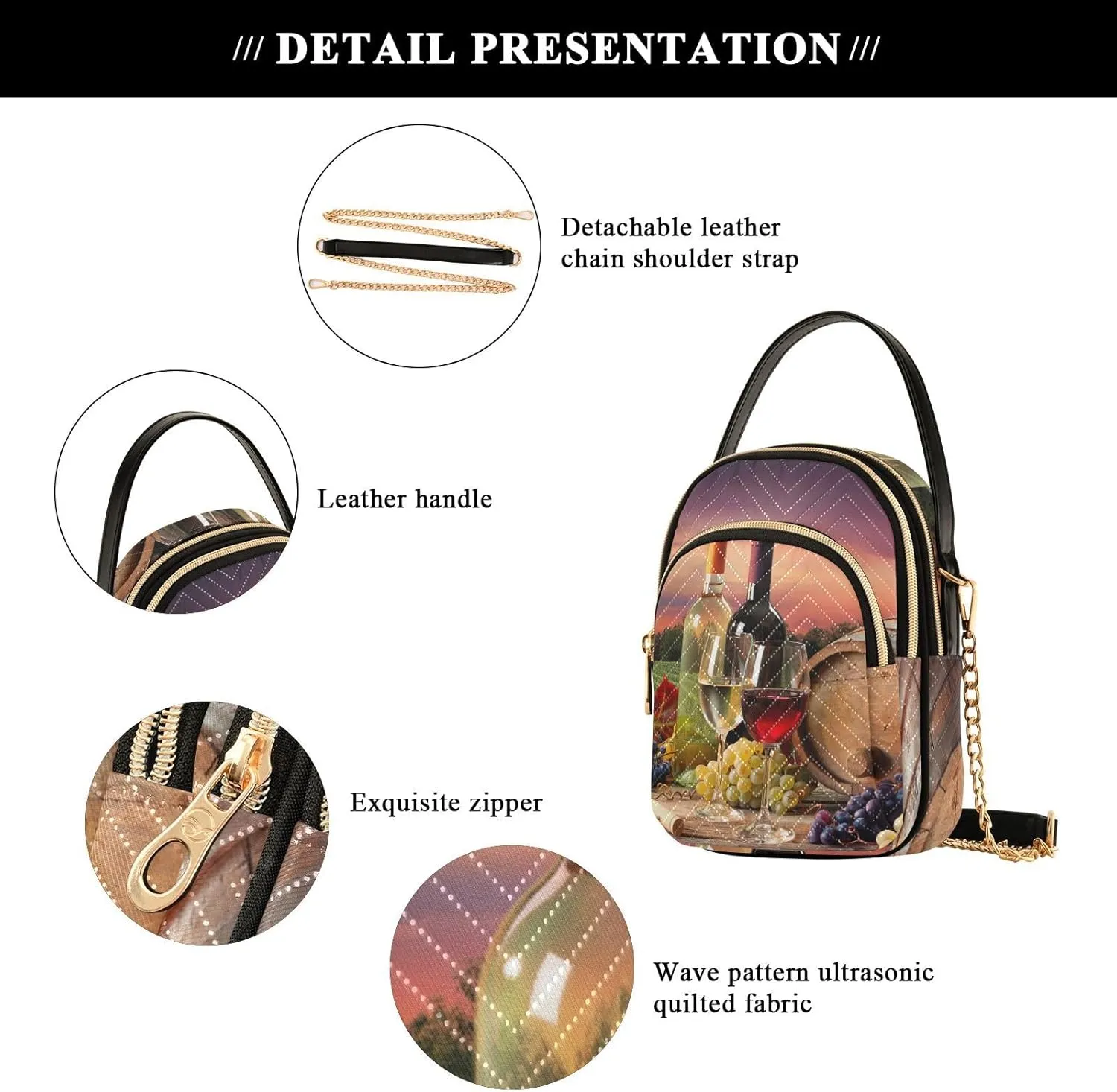 Women's Wave Cross Body Chest Bag, 52 inch Gold Chain Shoulder Handbag Purse