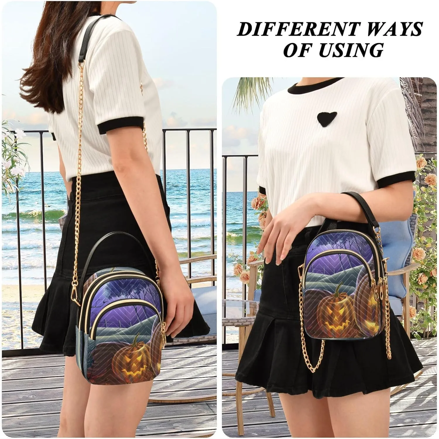 Women's Wave Cross Body Chest Bag, 52 inch Gold Chain Shoulder Handbag Purse
