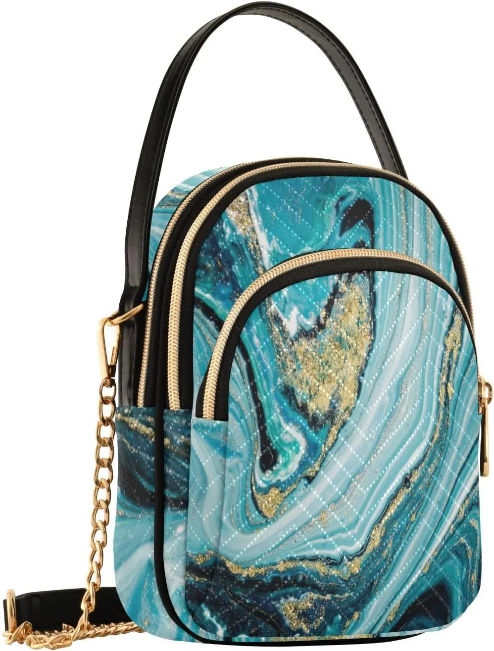 Women's Wave Cross Body Chest Bag, 52 inch Gold Chain Shoulder Handbag Purse