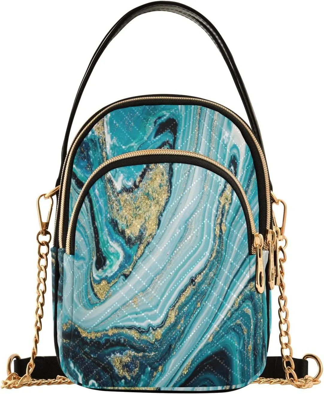 Women's Wave Cross Body Chest Bag, 52 inch Gold Chain Shoulder Handbag Purse
