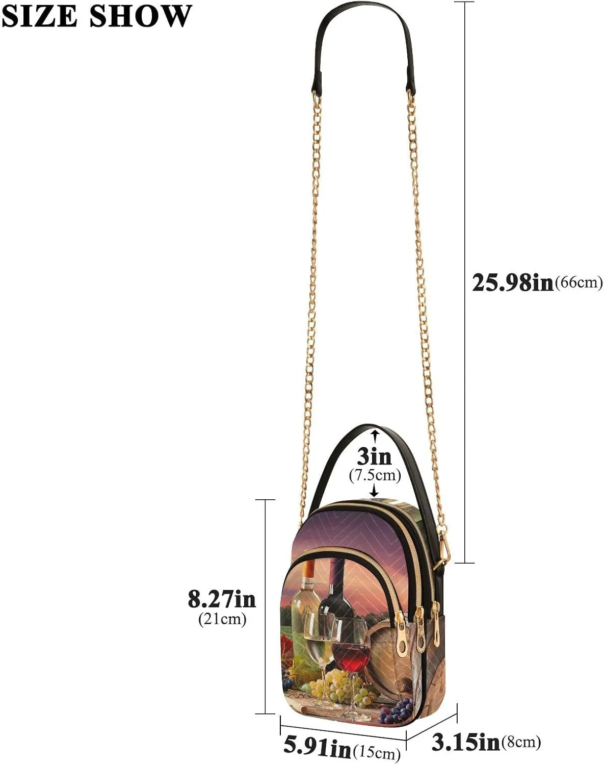 Women's Wave Cross Body Chest Bag, 52 inch Gold Chain Shoulder Handbag Purse
