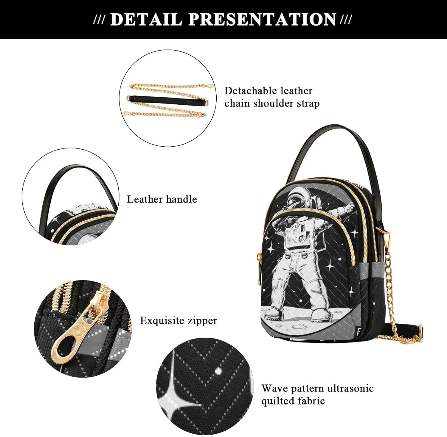 Women's Wave Cross Body Chest Bag, 52 inch Gold Chain Shoulder Handbag Purse