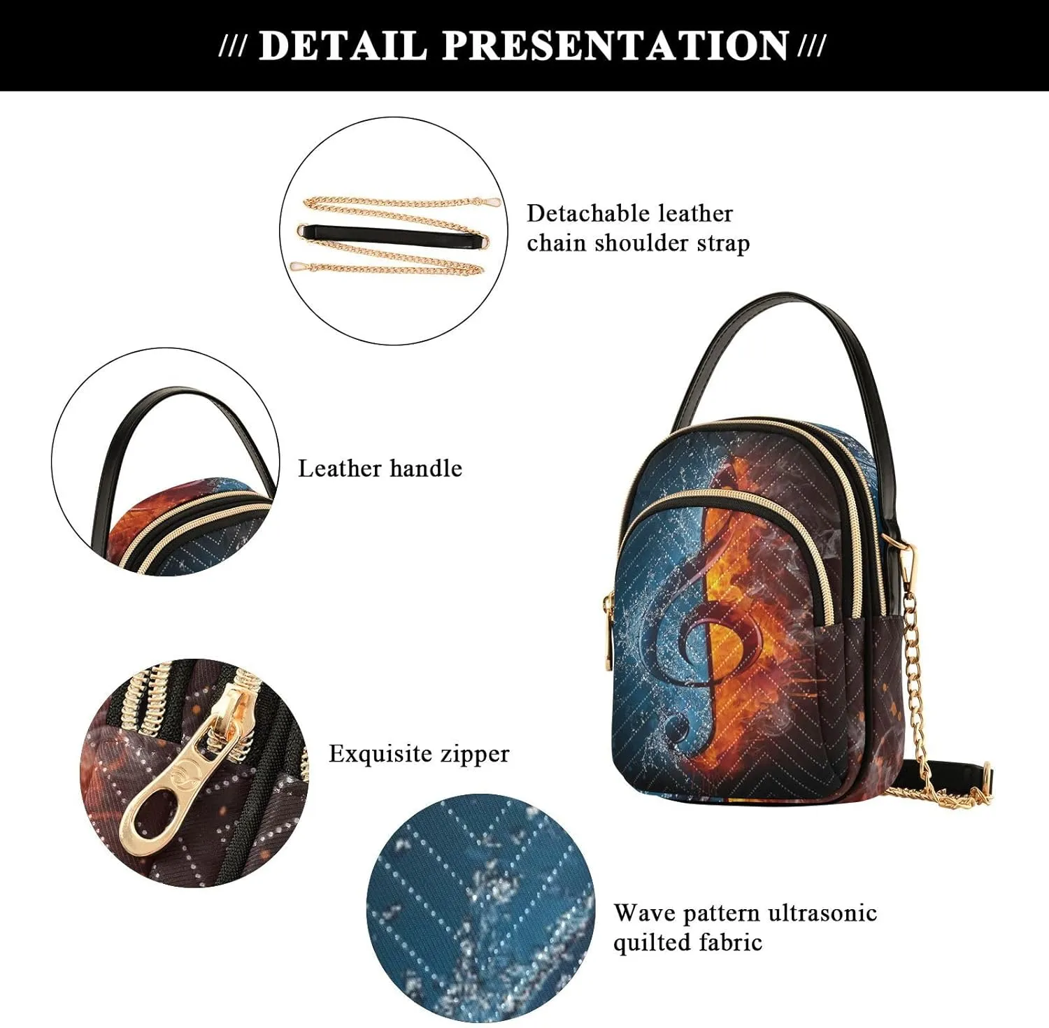 Women's Wave Cross Body Chest Bag, 52 inch Gold Chain Shoulder Handbag Purse