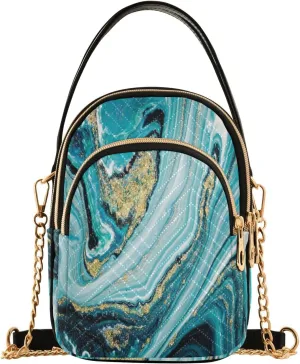 Women's Wave Cross Body Chest Bag, 52 inch Gold Chain Shoulder Handbag Purse