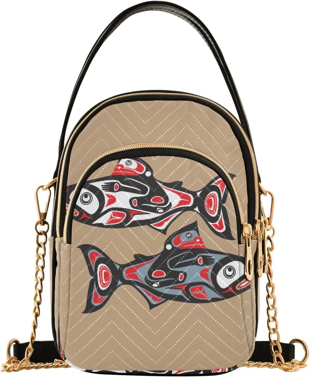 Women's Wave Cross Body Chest Bag, 52 inch Gold Chain Shoulder Handbag Purse