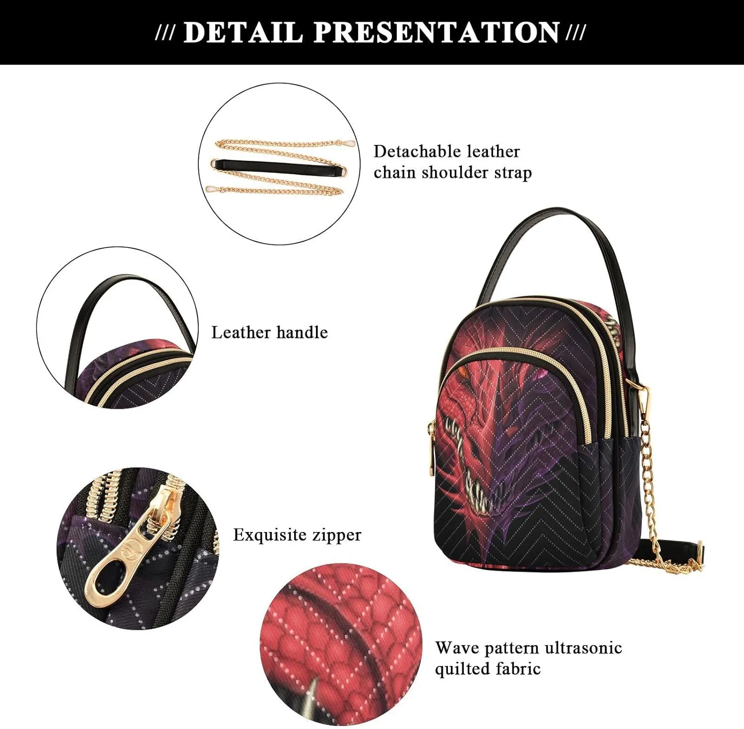Women's Wave Cross Body Chest Bag, 52 inch Gold Chain Shoulder Handbag Purse