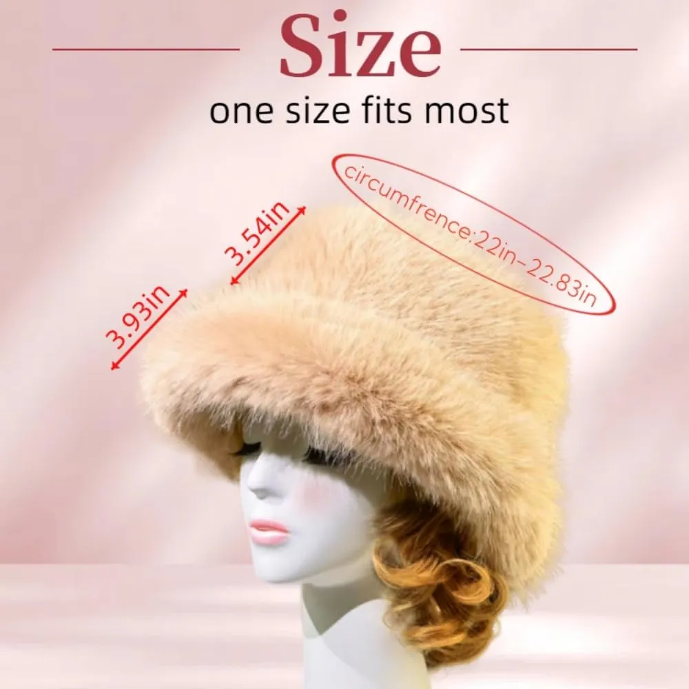 Women's Winter Faux Fur Fuzzy Warm Bucket Hat Furry Fisherman Plush Hats for Women