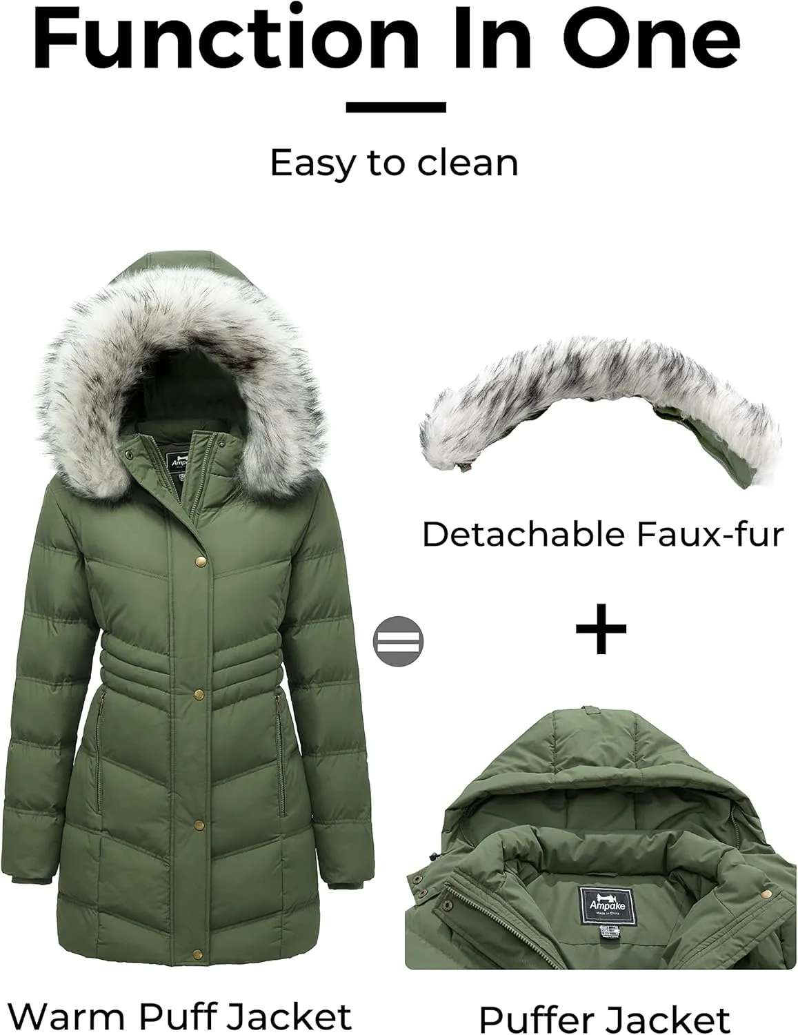 Women's Winter Long Puffer Coat Parka Jacket with Faux Fur Removable Hood