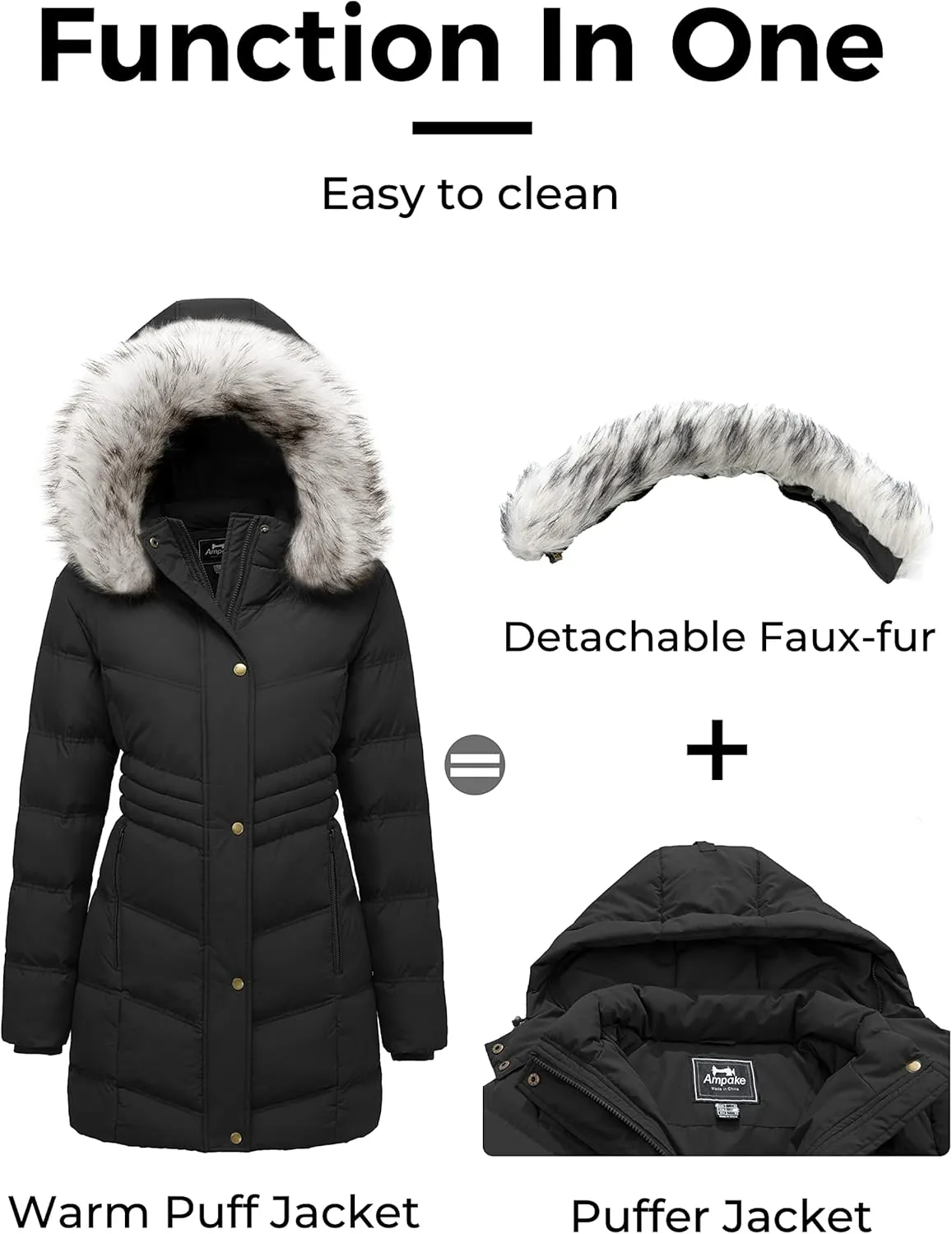 Women's Winter Long Puffer Coat Parka Jacket with Faux Fur Removable Hood