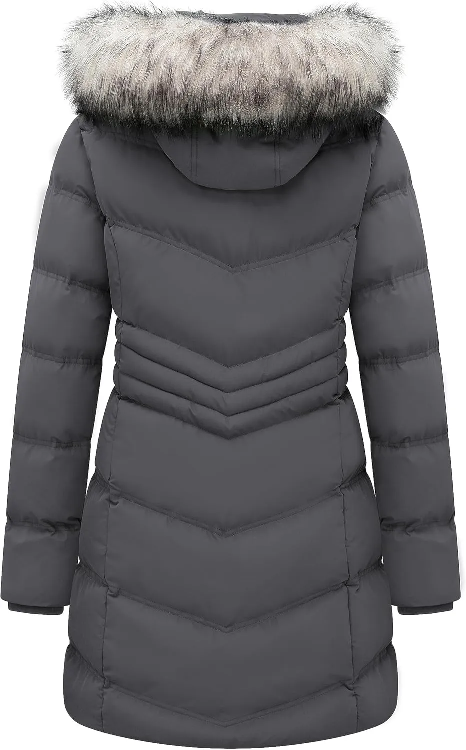 Women's Winter Long Puffer Coat Parka Jacket with Faux Fur Removable Hood
