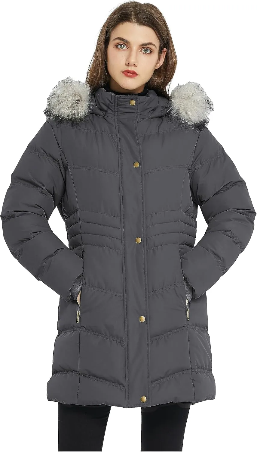 Women's Winter Long Puffer Coat Parka Jacket with Faux Fur Removable Hood