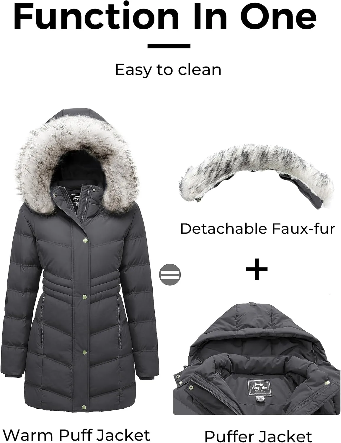 Women's Winter Long Puffer Coat Parka Jacket with Faux Fur Removable Hood