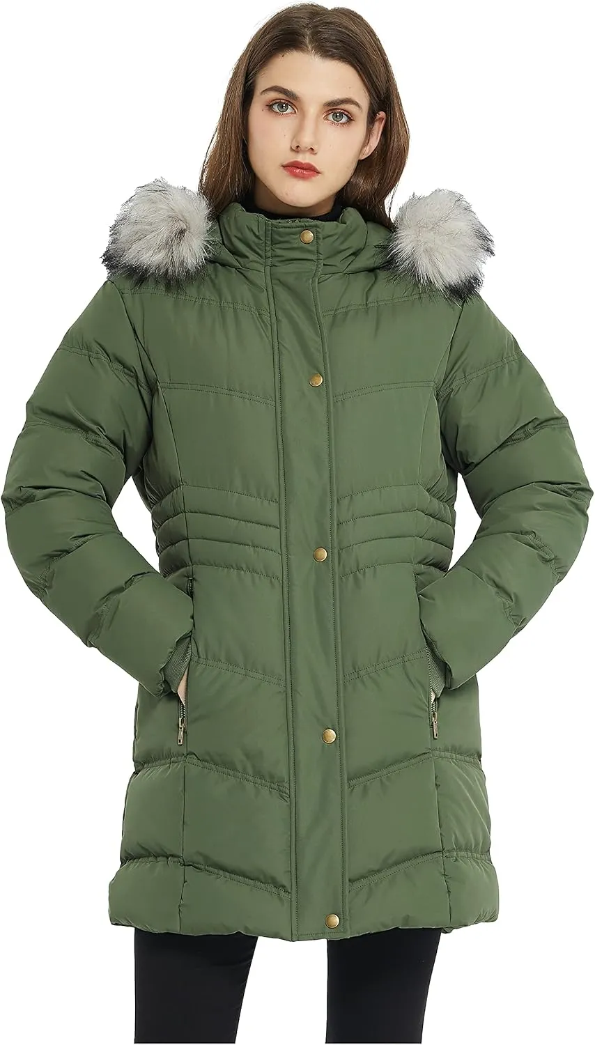 Women's Winter Long Puffer Coat Parka Jacket with Faux Fur Removable Hood