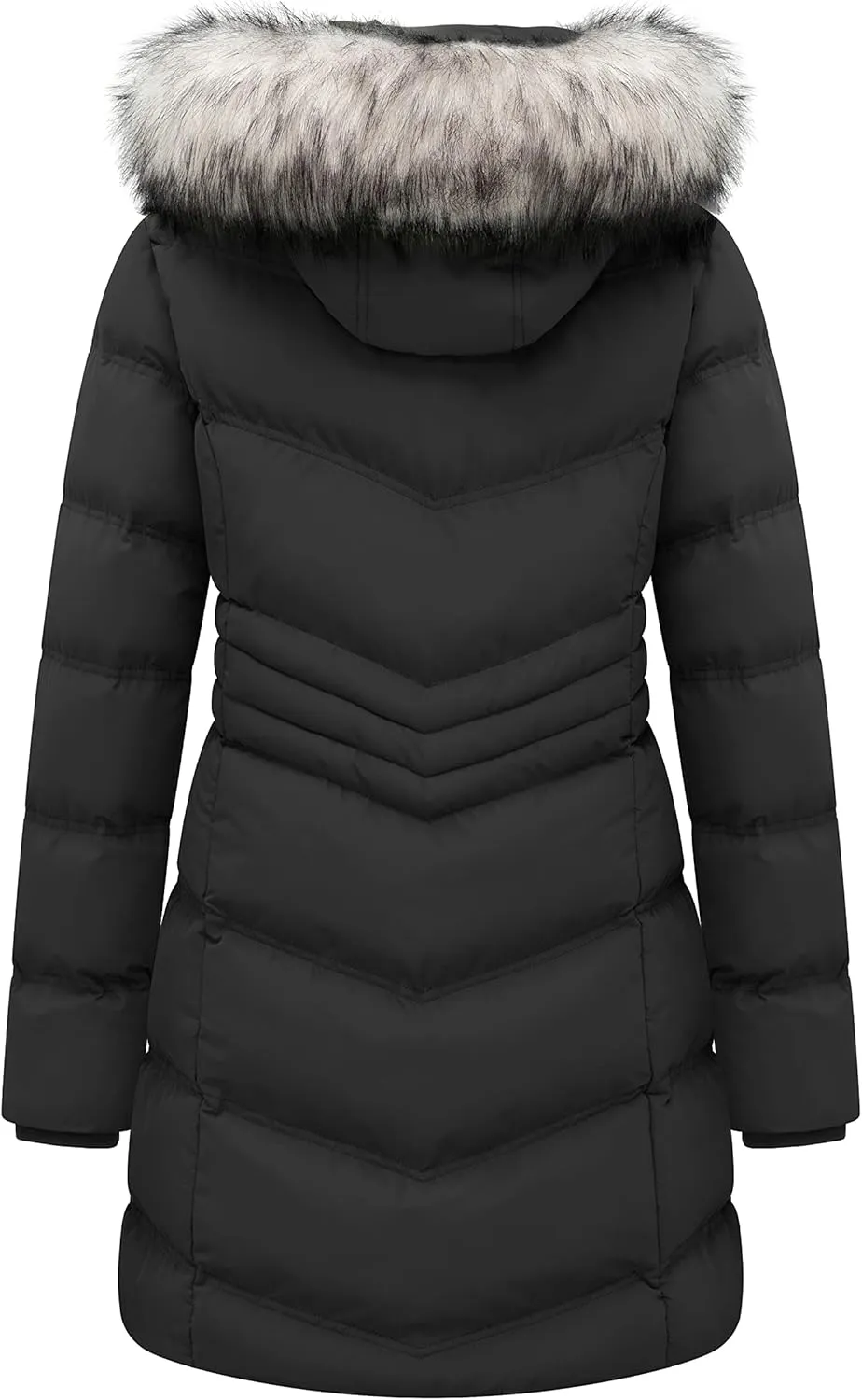 Women's Winter Long Puffer Coat Parka Jacket with Faux Fur Removable Hood