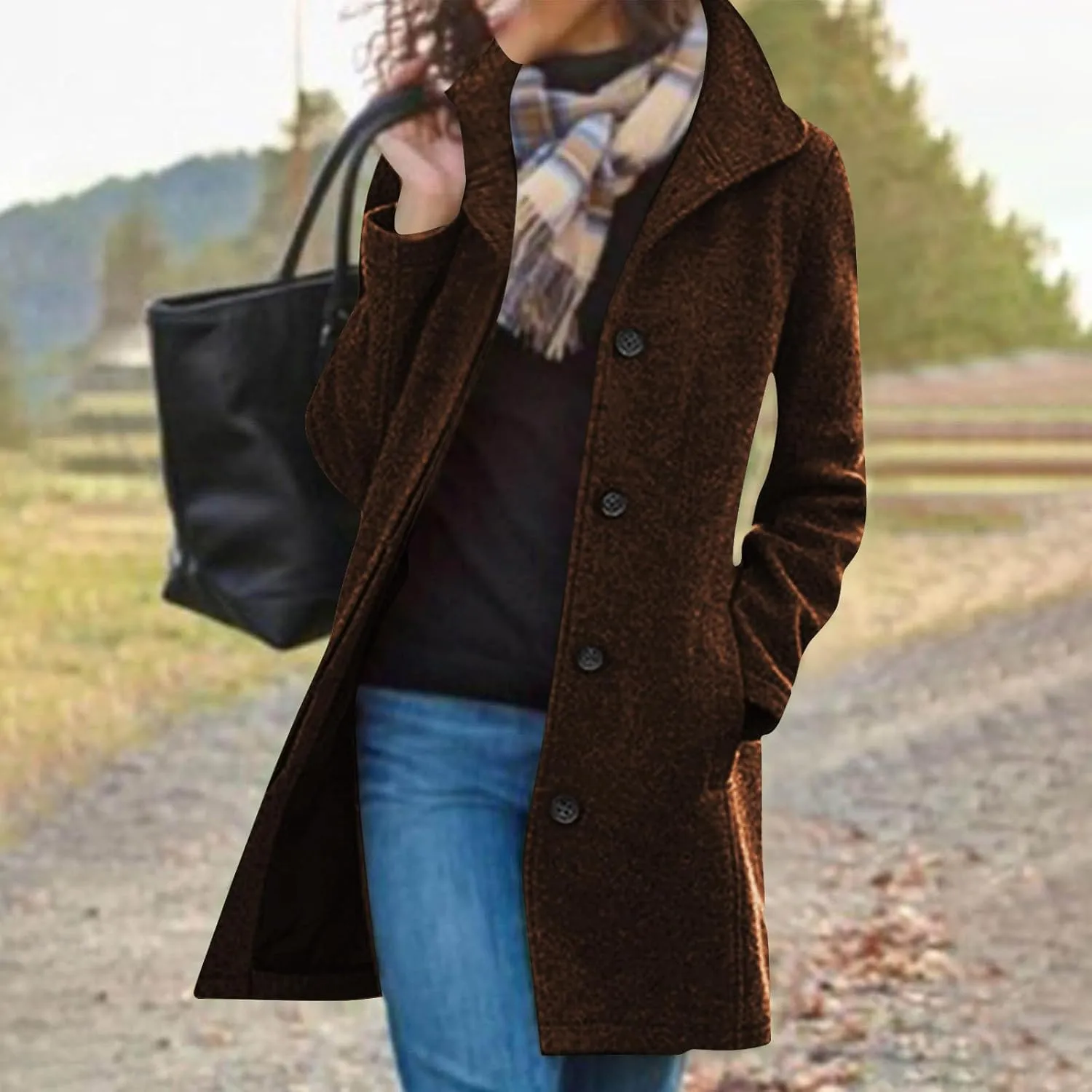 Womens Winter Wool Blend Pea Coat Single Breasted Stand Collar Casual Thicken Trench Coat Overcoat Pea Coat Warm 2025