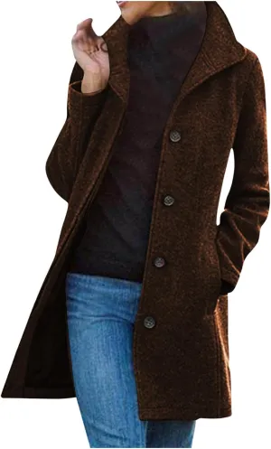 Womens Winter Wool Blend Pea Coat Single Breasted Stand Collar Casual Thicken Trench Coat Overcoat Pea Coat Warm 2025