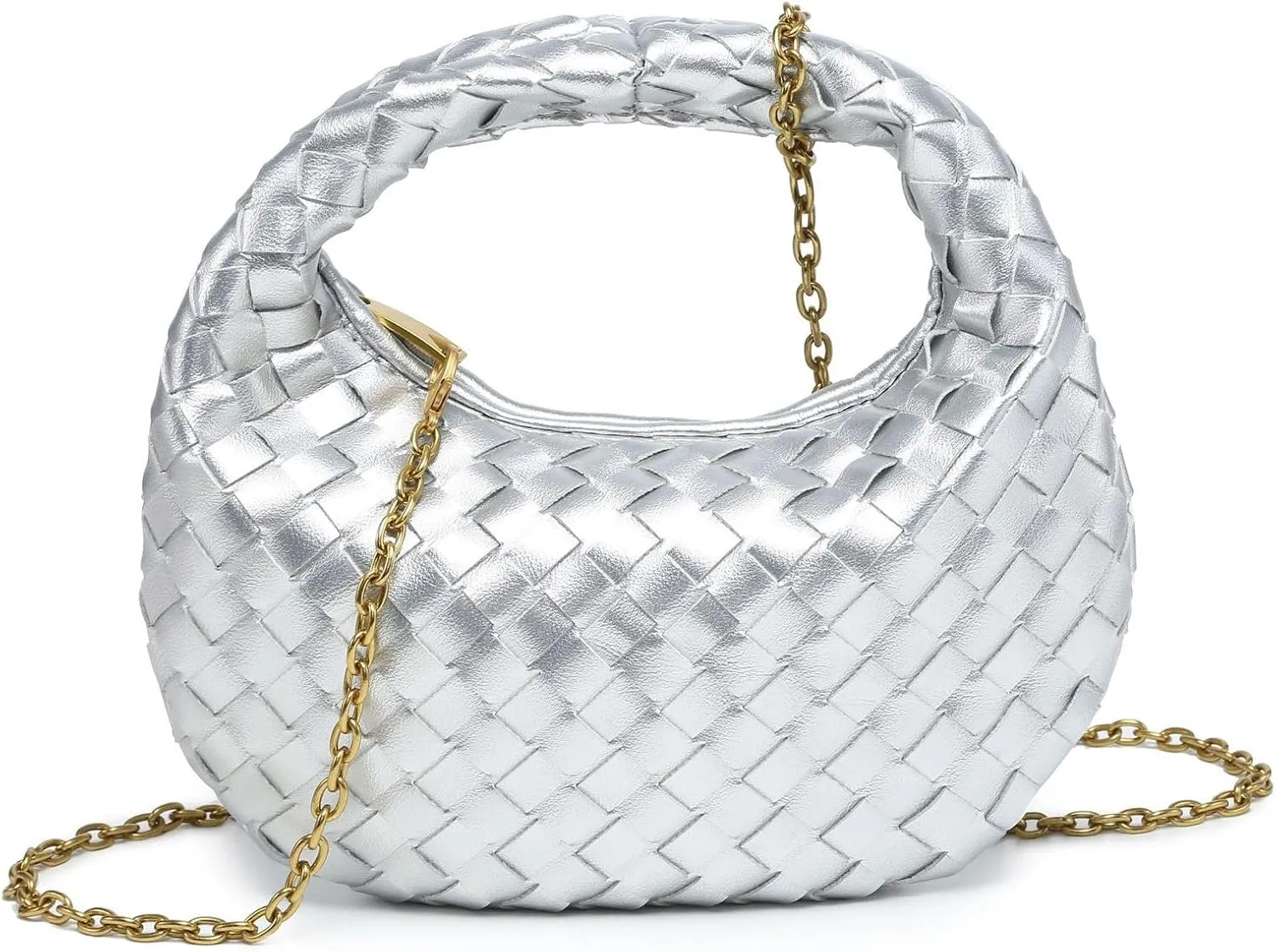 Women's Woven Genuine Leather Wallet Handbag - Crossbody Bag, Single-shoulder Chain