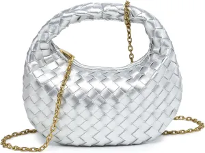 Women's Woven Genuine Leather Wallet Handbag - Crossbody Bag, Single-shoulder Chain