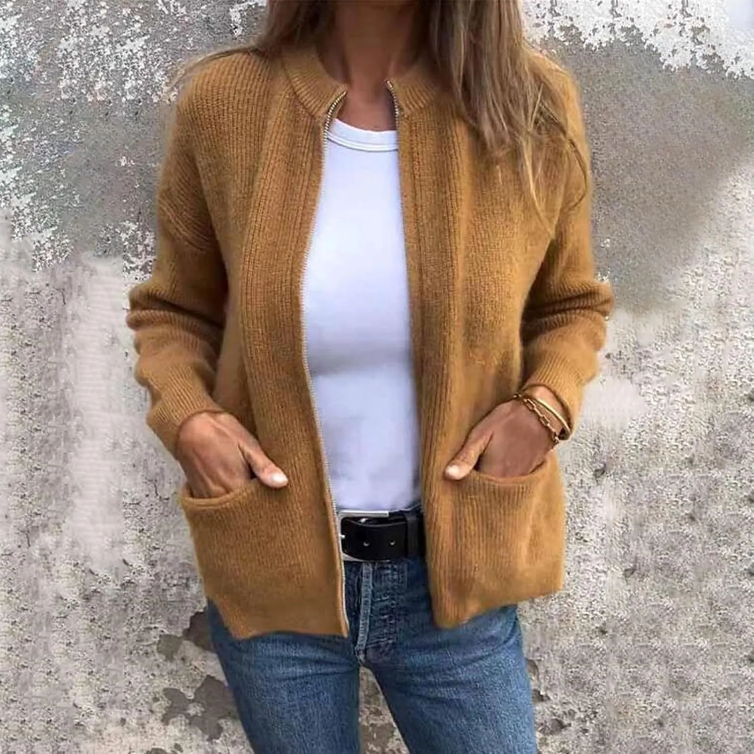 Women's Zip up Cardigan Sweaters 2024 Winter Fashion Warm Sweater with Pockets Casual Cozy Long Sleeve Outwear Coats
