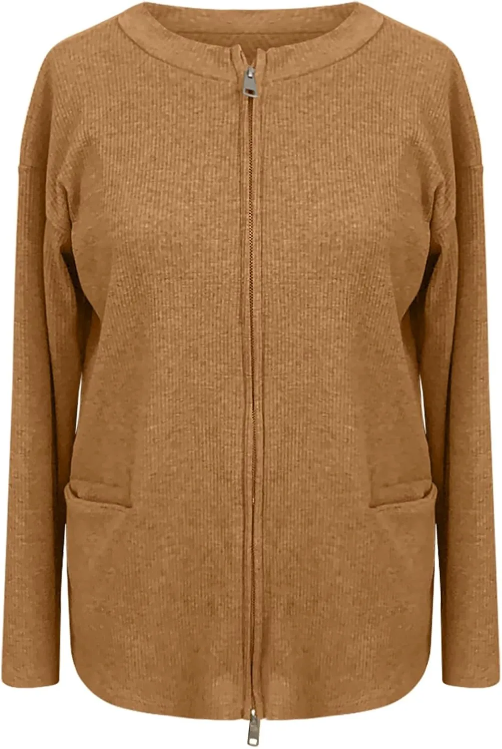Women's Zip up Cardigan Sweaters 2024 Winter Fashion Warm Sweater with Pockets Casual Cozy Long Sleeve Outwear Coats