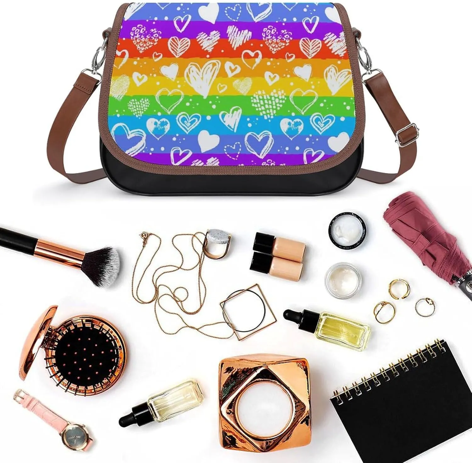 Wonky Star Quilt Leather Shoulder Bag with Detachable Shoulder Strap Versatile for Daily Use