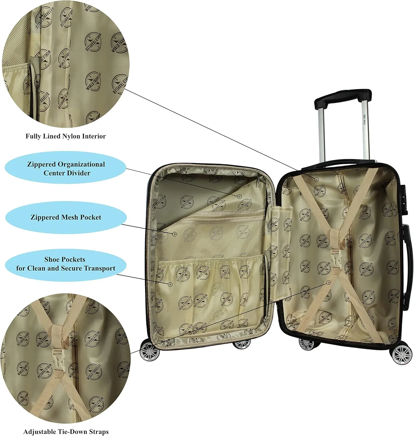 World Traveler Butterfly Luggage, 4-Piece Set