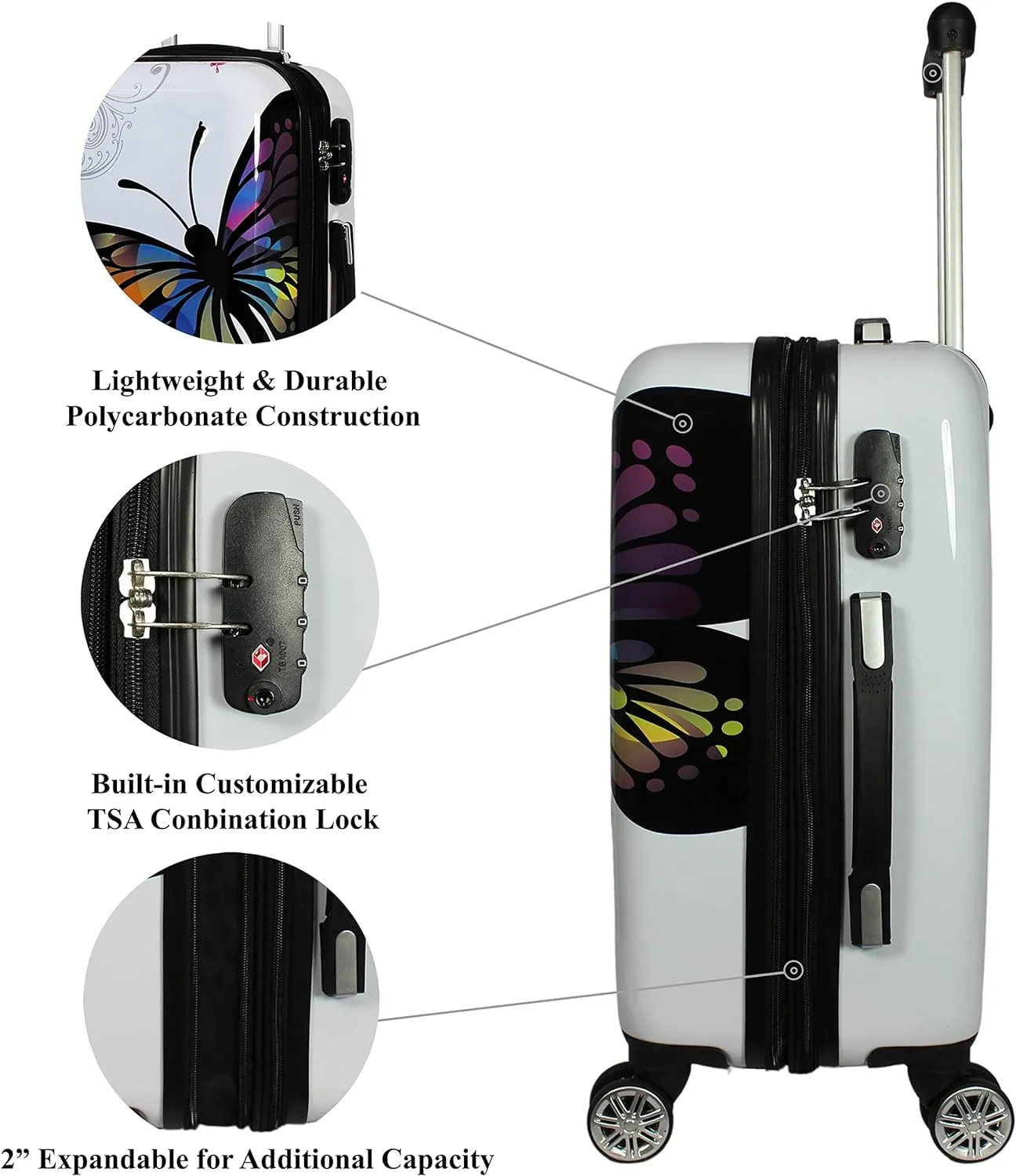 World Traveler Butterfly Luggage, 4-Piece Set